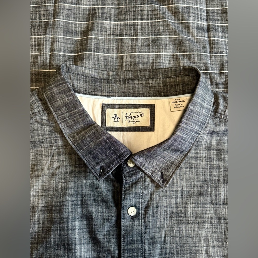 Original Penguin Men's (Gray Striped & Chest Block) Short Sleeve ButtonUp (4XLT)
